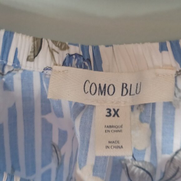 Como Blu Cottagecore Top Womens Plus 3X Floral Blue Striped Boho Peasant Feminin - Picture 5 of 9